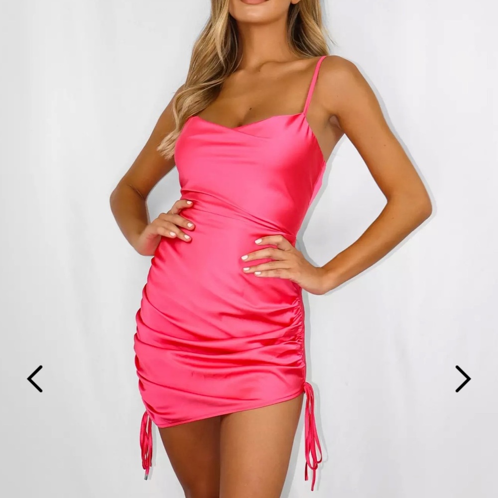NWT Hot pink Petite satin cowl mini dress size 2